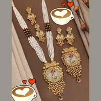 FS Collection Gold Plated Pota Stone And Pearls Long Necklace Set