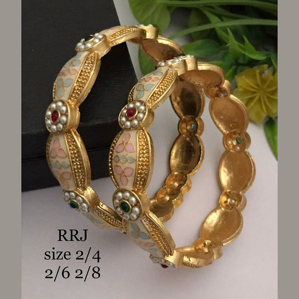 FS Collection Gold Plated Pota Stone Meenakari Bangle Set