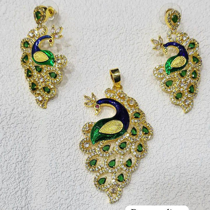 FS Collection Gold Plated AD And Meenakari Pendant Set