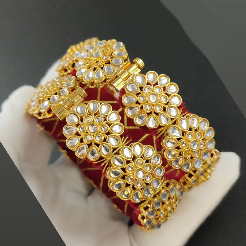 FS Collection Gold Plated Kundan Stone Openable Bangles