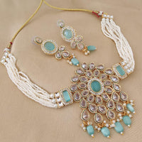 FS Collection Gold Plated Crystal Stone And  Beads Choker Necklace Set