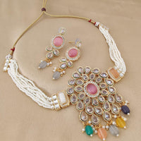 FS Collection Gold Plated Crystal Stone And  Beads Choker Necklace Set