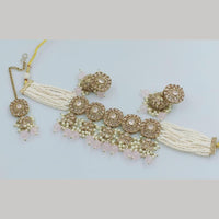 FS Collection Gold Plated Crystal Stone And  Beads Choker Necklace Set