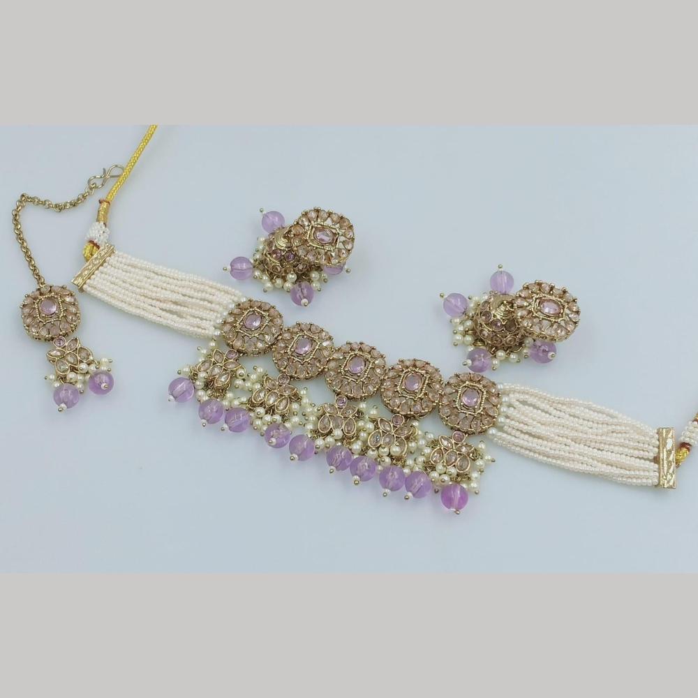 FS Collection Gold Plated Crystal Stone And  Beads Choker Necklace Set