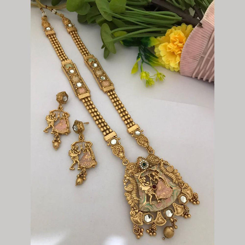 FS Collection Gold Plated Pota Stone Meenakari Necklace Set