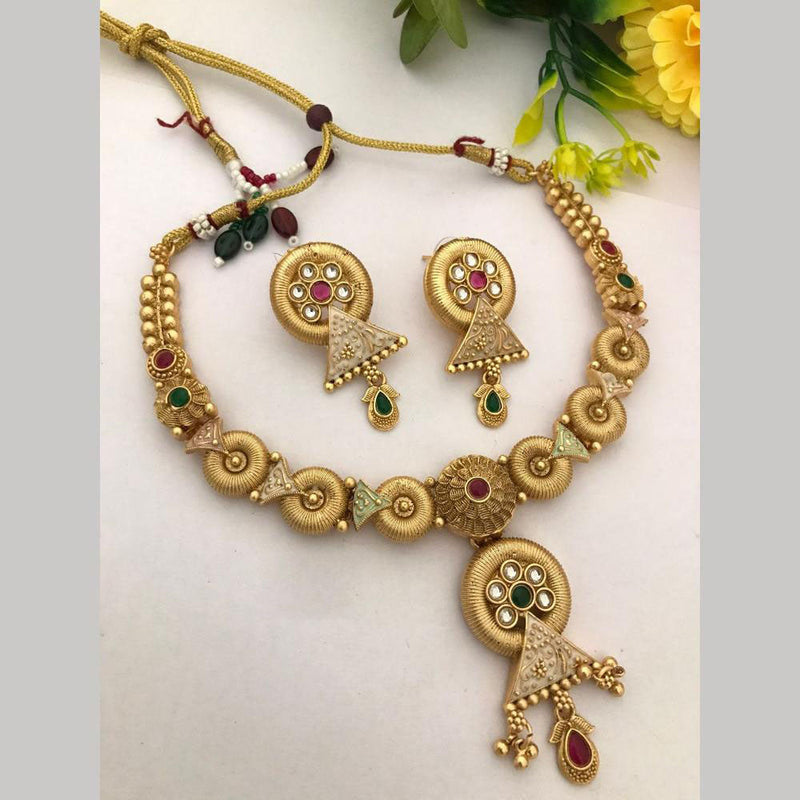 FS Collection Gold Plated Pota Stone Meenakari Necklace Set