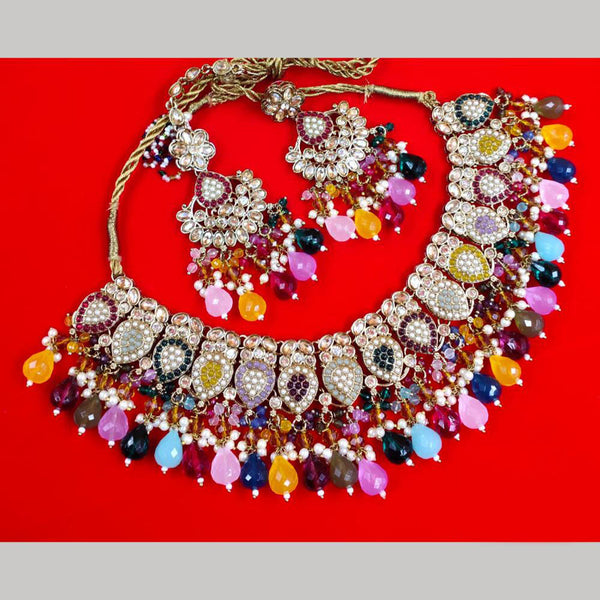 FS Collection Gold Plated  Crystal Stone And Beads Necklace Set