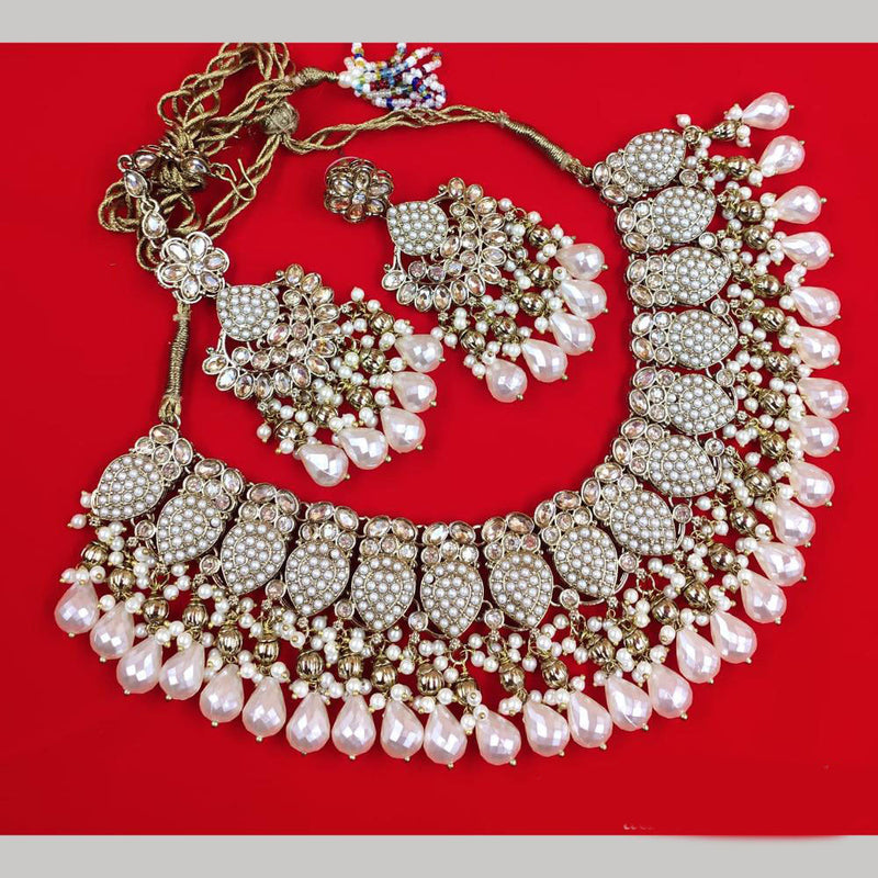 FS Collection Gold Plated  Crystal Stone And Beads Necklace Set