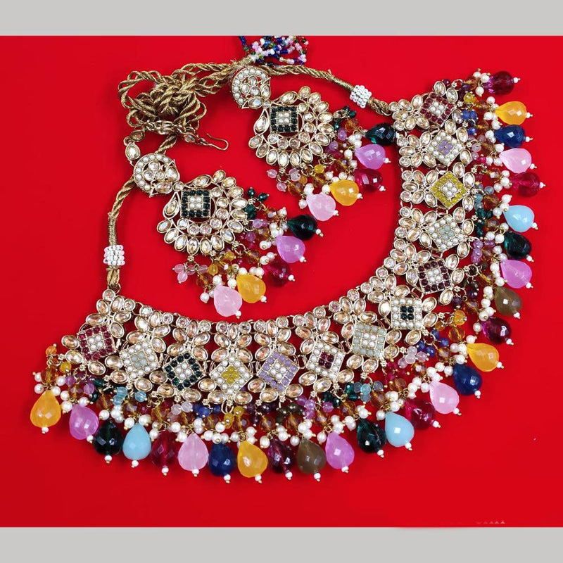 FS Collection Gold Plated  Crystal Stone And Beads Necklace Set