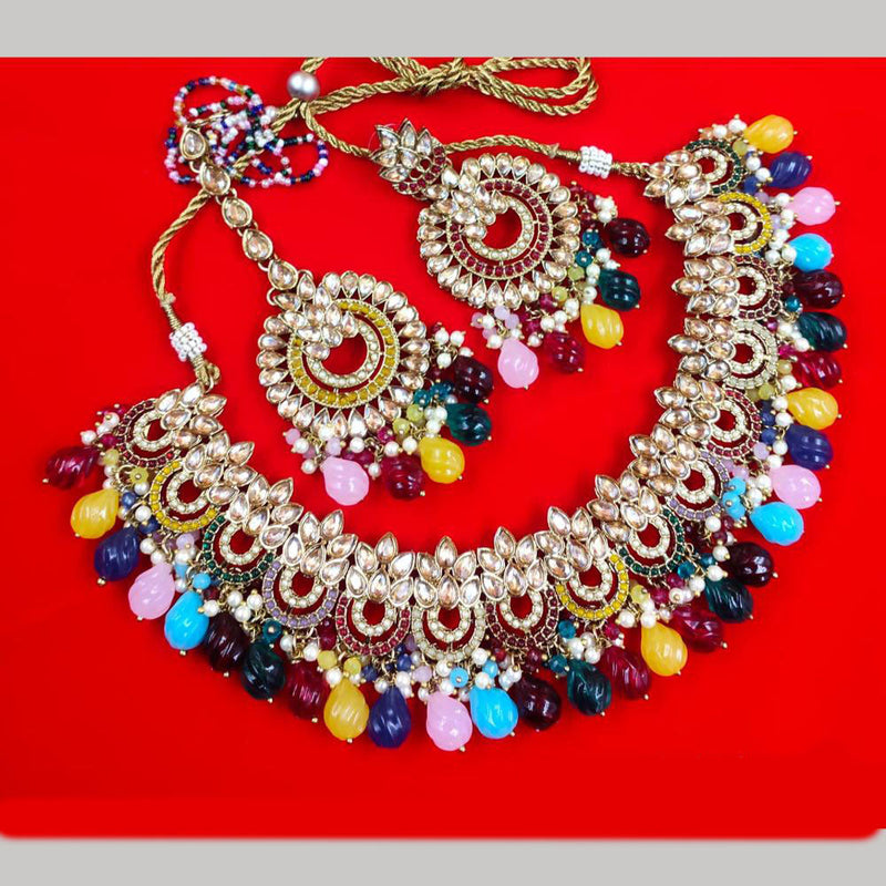 FS Collection Gold Plated  Crystal Stone And Beads Necklace Set