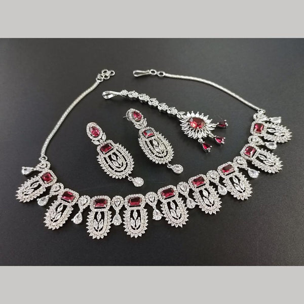 FS Collection Silver Plated American Diamonds Necklace Set