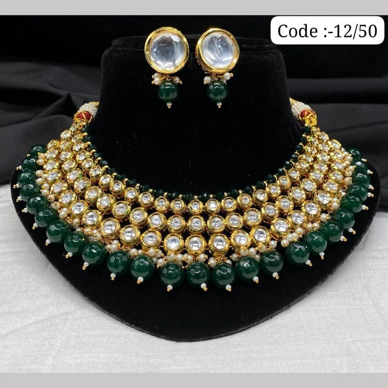 FS Collection Gold Plated Kundan Stone And Beads Necklace Set