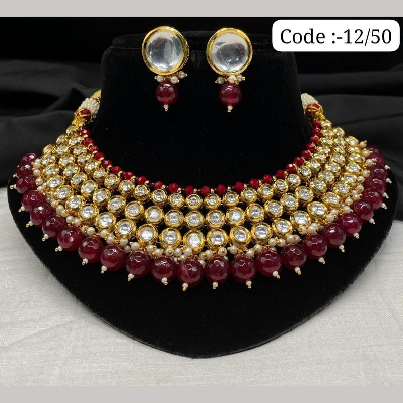 FS Collection Gold Plated Kundan Stone And Beads Necklace Set