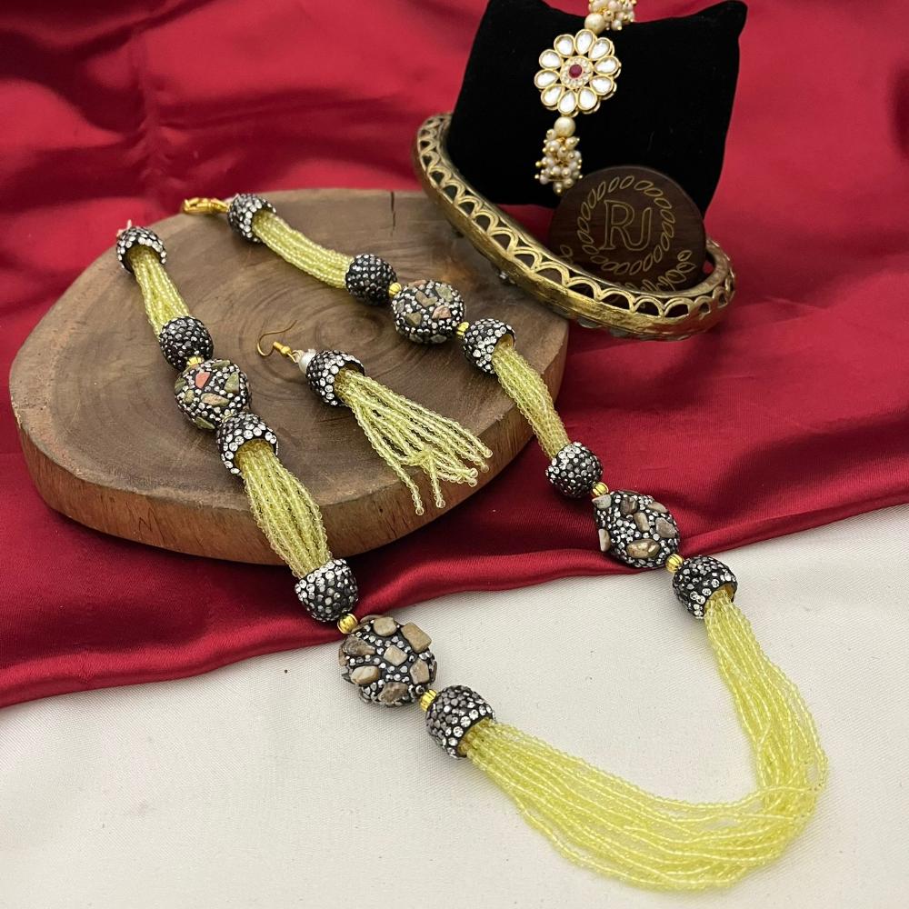 FS Collection  2 Tone Plated Pota Stone And Beads Necklace Set