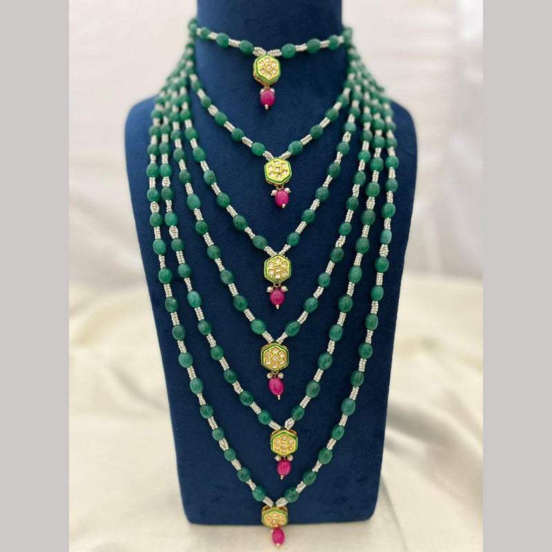 FS Collection Gold Plated Kundan Stone And Beads Multi Layer Necklace