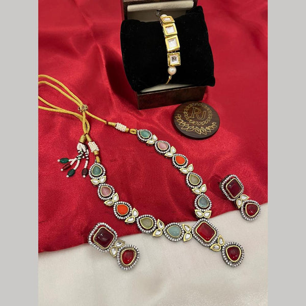 FS Collection 2 Tone Plated Kundan And Crystal Stone Necklace Set