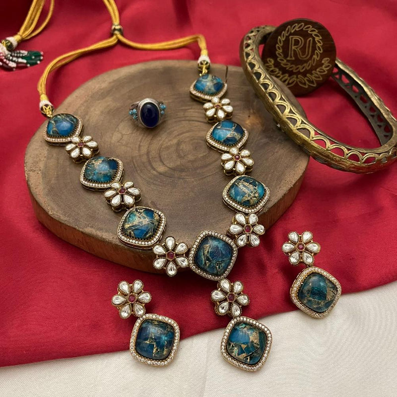 FS Collection Gold Plated Kundan Stone And Druzy Stone Necklace Set