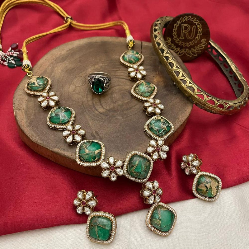 FS Collection Gold Plated Kundan Stone And Druzy Stone Necklace Set