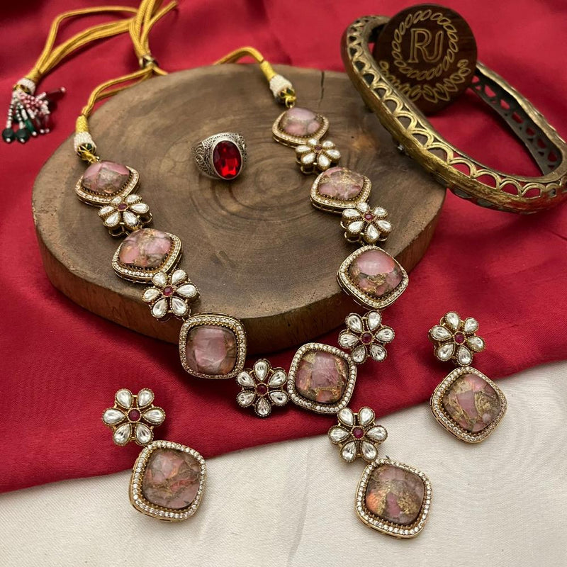 FS Collection Gold Plated Kundan Stone And Druzy Stone Necklace Set