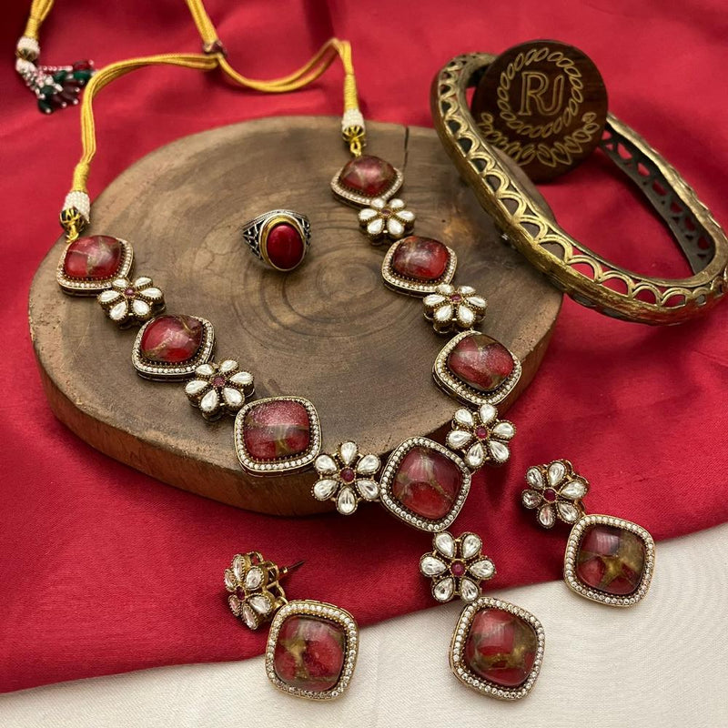 FS Collection Gold Plated Kundan Stone And Druzy Stone Necklace Set