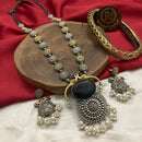 FS Collection 2 Tone Plated Pota Stone And Pearls Long Necklace Set