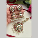 FS Collection Gold Plated Pearls And Mirror Earring With Mangtikka