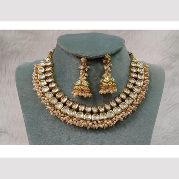 FS Collection Gold Plated Kundan Stone And Pearls Choker Necklace Set