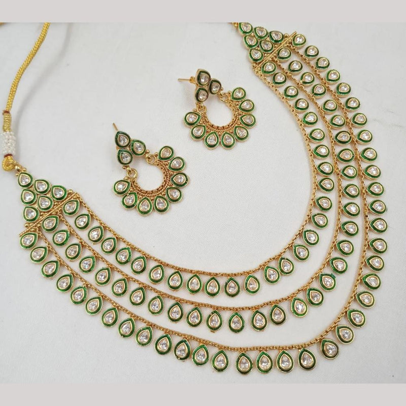 FS Collection Gold Plated Crystal Stone Multi Layer Meenakari Necklace Set