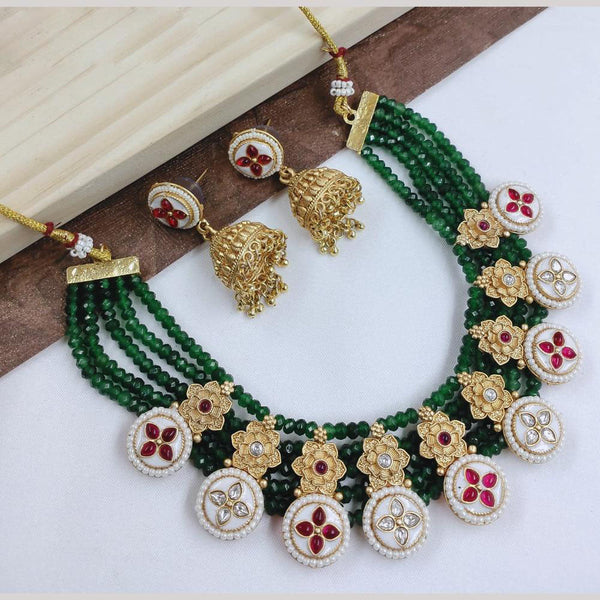 FS Collection Gold Plated Kundan Stone And Pearls Necklace Set