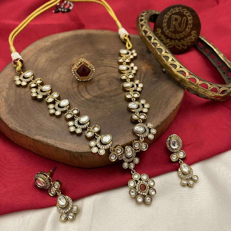 FS Collection Gold Plated Polki Kundan Stone Necklace Set