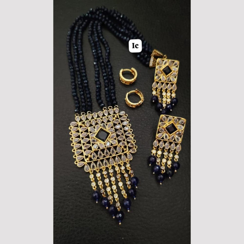 FS Collection Gold Plated Crystal Stone And Beads Long Necklace Set