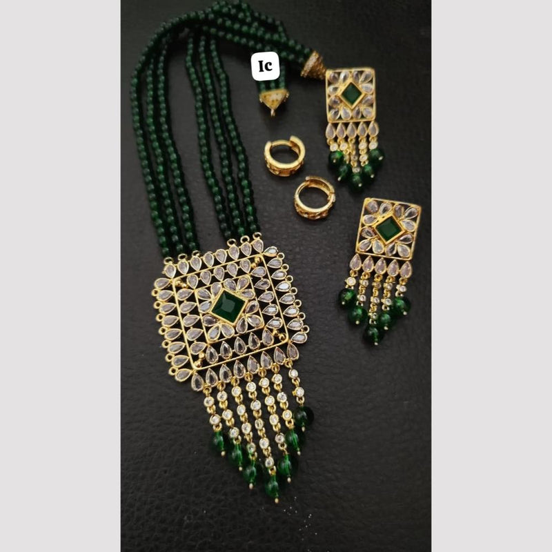 FS Collection Gold Plated Crystal Stone And Beads Long Necklace Set