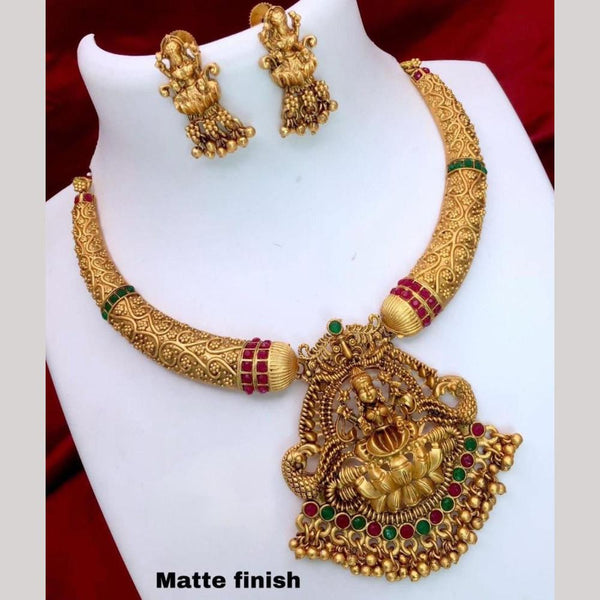 FS Collection Gold Plated Pota Stone Temple Necklace Set