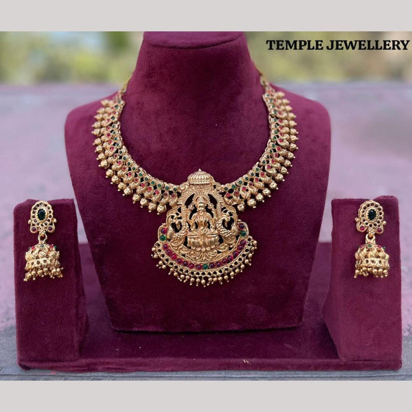 FS Collection Gold Plated Pota Stone Temple Necklace Set