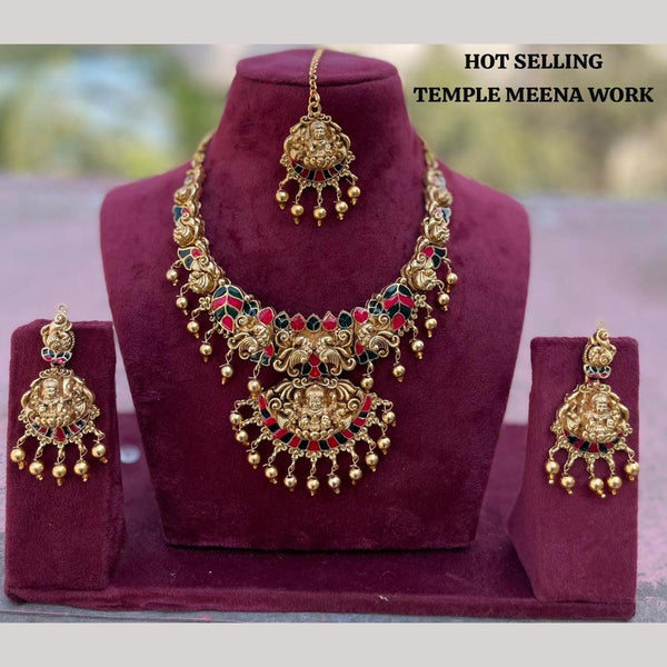 FS Collection Gold Plated Meenakari Temple Necklace Set