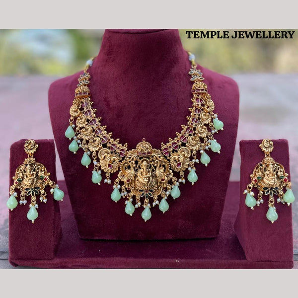 FS Collection Gold Plated Meenakari Temple Necklace Set