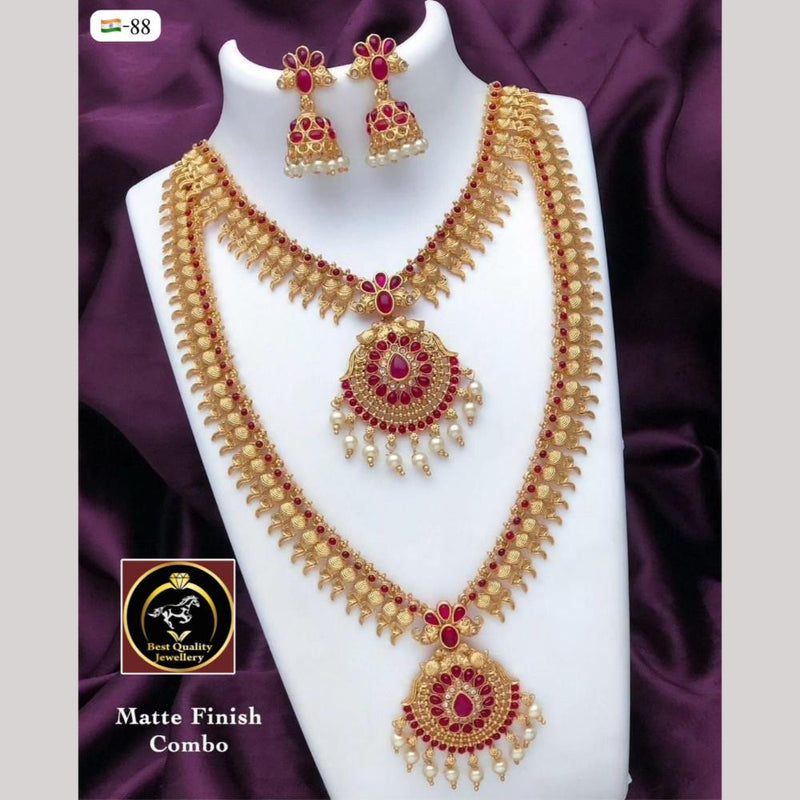 FS Collection Gold Plated Pota Stone Double Necklace Set