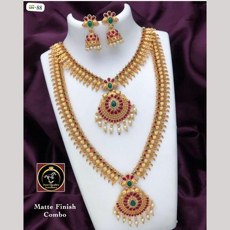 FS Collection Gold Plated Pota Stone Double Necklace Set