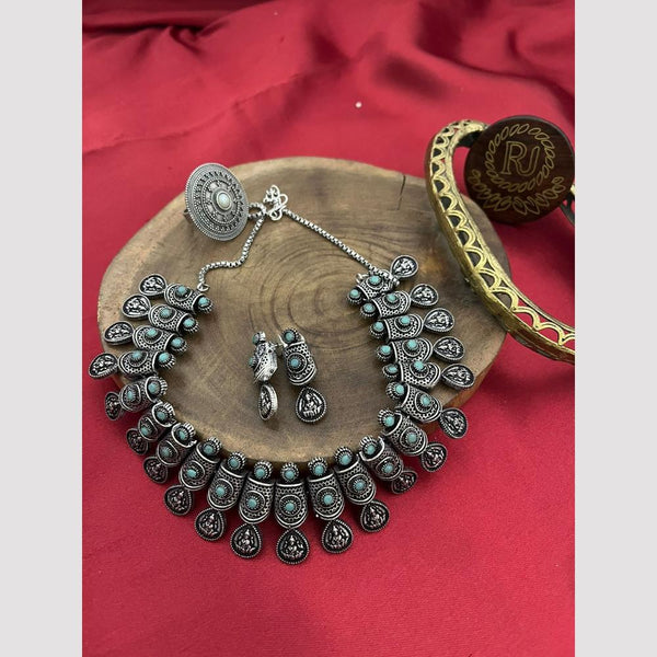 FS Collection Oxidised Plated Pota Stone Necklace Set