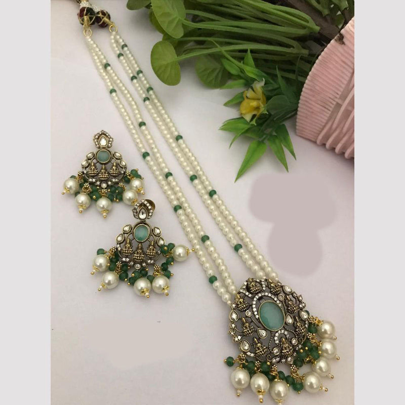 FS Collection Gold Plated Kundan Stone And Temple Long Necklace Set