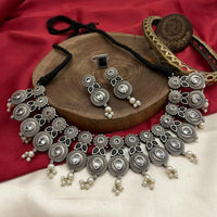 FS Collection Oxidised Plated Pota Stone And Pearls Necklace Set