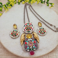 FS Collection 2 Tone Plated Pota Stone And Pearls Long Necklace Set