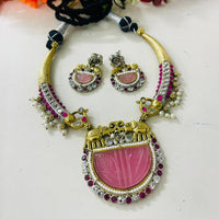 FS Collection 2 Tone Plated Pota Stone Necklace Set
