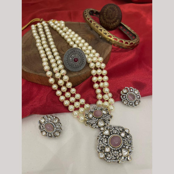 FS Collection 2 Tone Plated Austrian Stone Pearls Necklace Set