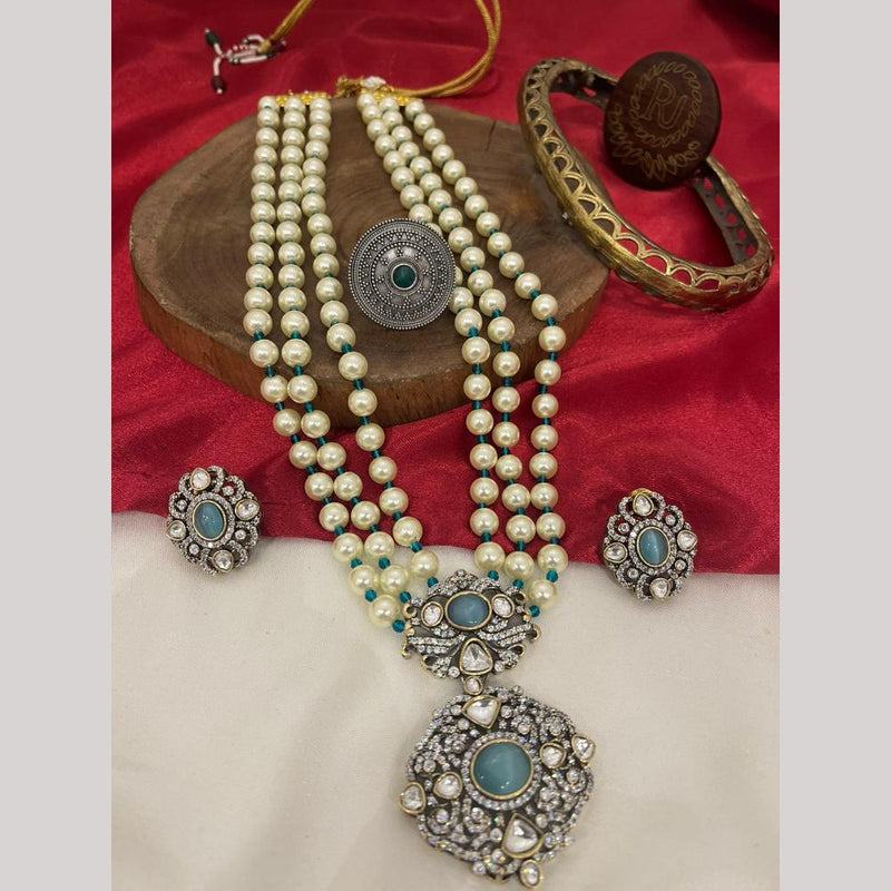 FS Collection 2 Tone Plated Austrian Stone Pearls Necklace Set