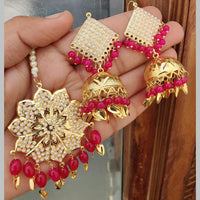 FS Collection Gold Plated Pearls Dangler Earrings With Maangtikka