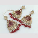 FS Collection Gold Plated Crystal Stone And Pearls Dangler Earrings With Maangtikka