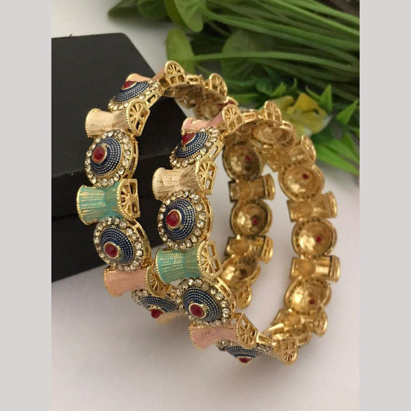 FS Collections Gold Plated Pota Stone And Austrian Stone Meenakari Bangles Set