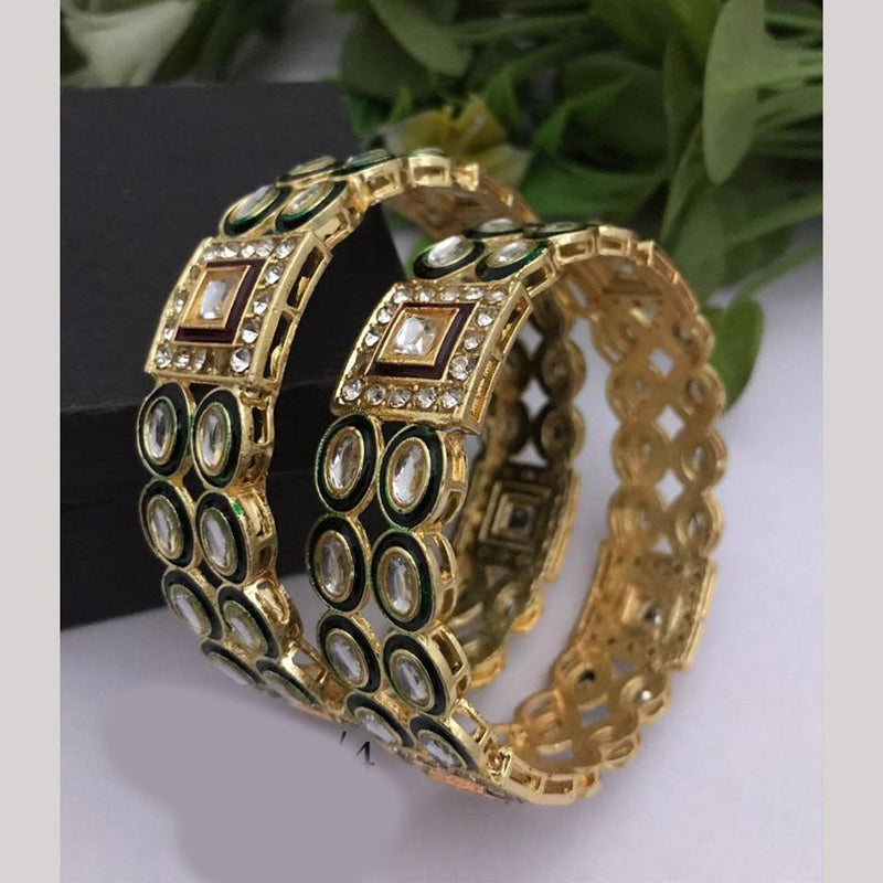 FS Collections Gold Plated Kundan Stone Meenakari Bangles Set