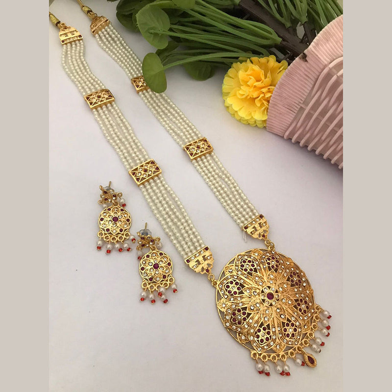 FS Collection Gold Plated Austrian Stone Pearls Necklace Set